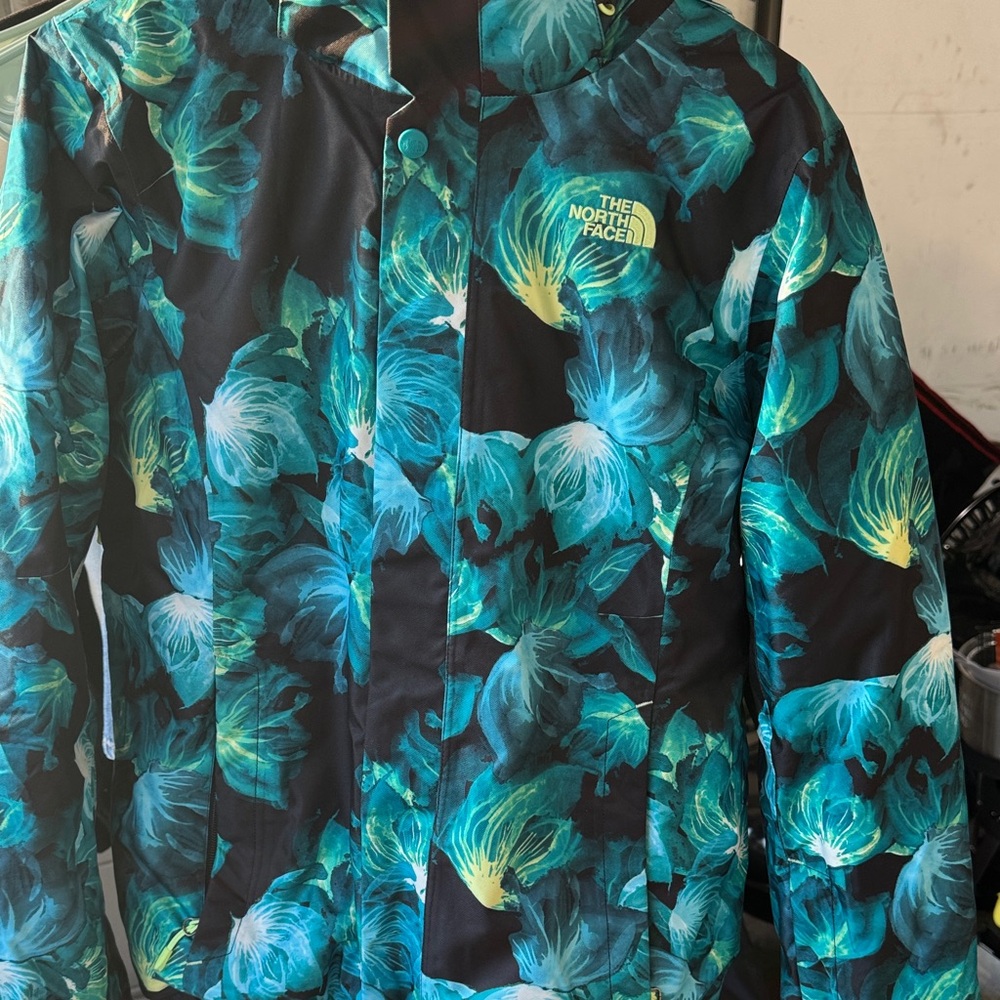 The North Face Teal and Black Floral Jacket
